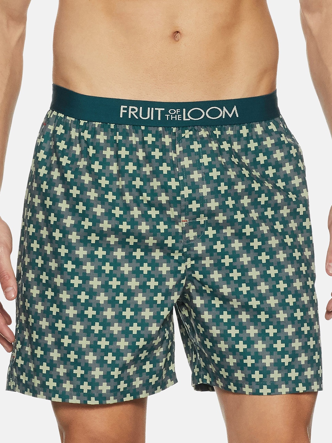 

Fruit of the loom Men Green & White Printed Pure Cotton Boxers