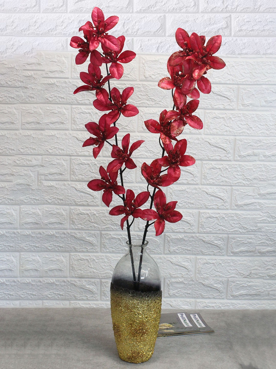 

PolliNation Set of 2 Red Glittering Artificial Red Forsythia Flowers