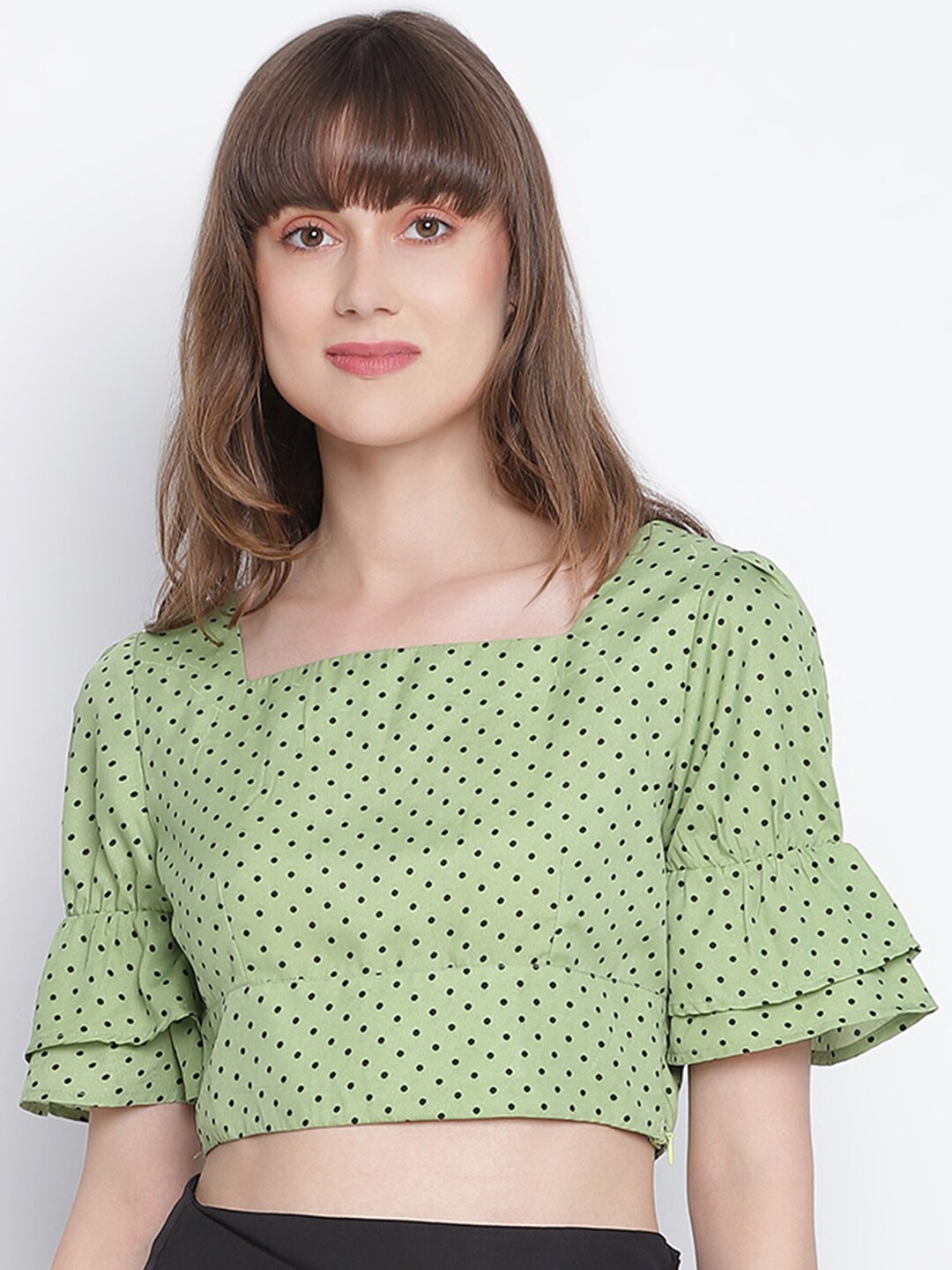 

DRAAX Fashions Green Polka Dot Print Chiffon Crop Top