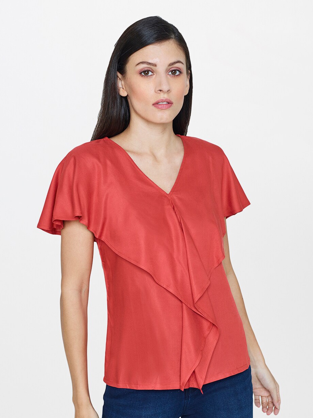 

AND Women Red Ruffles Top