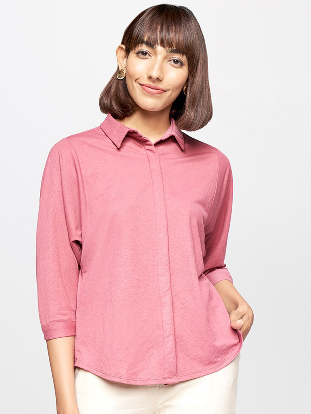 

AND Women Pink Solid Shirt Style Top
