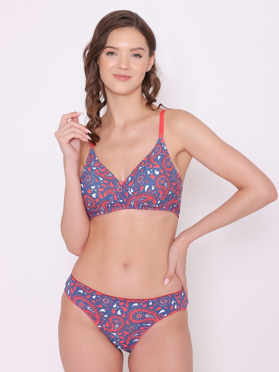 

ABELINO Women Blue & Red Printed Lingerie Set