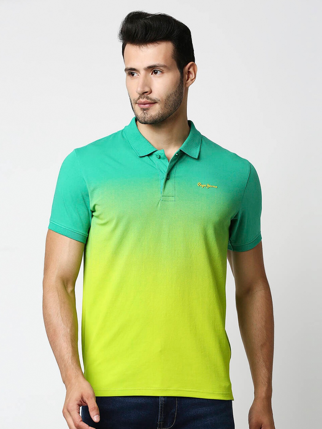 

Pepe Jeans Men Green Dyed Polo Collar T-shirt