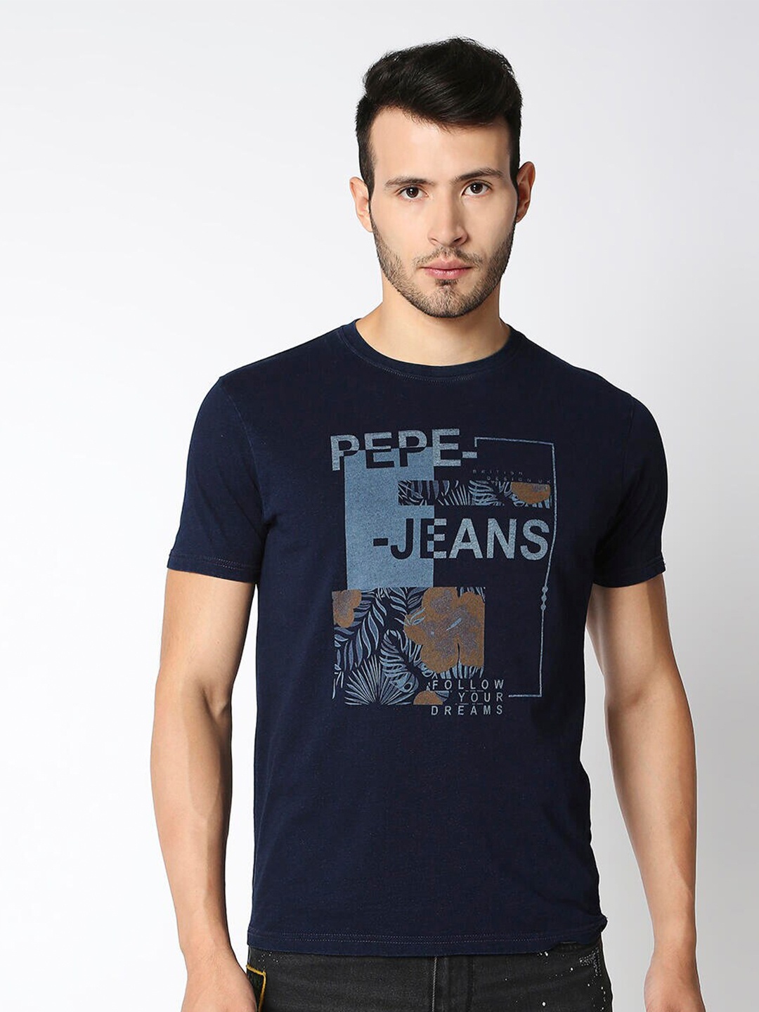 

Pepe Jeans Men Blue Typography Printed Slim Fit T-shirt