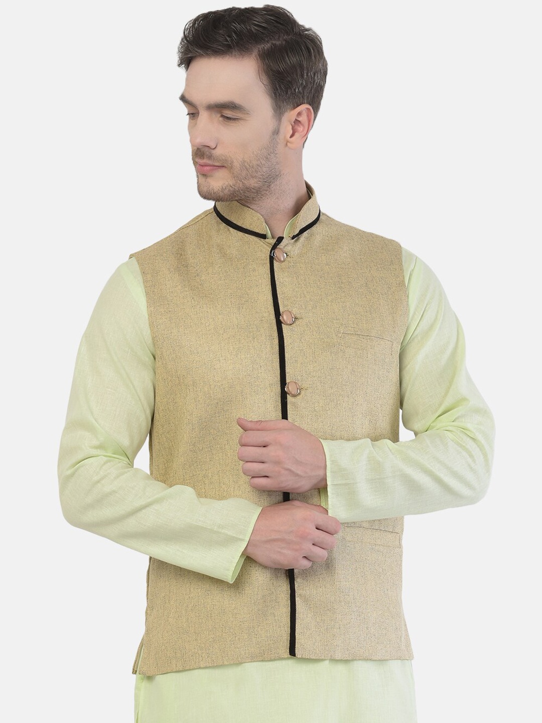 

SG LEMAN Men Beige Solid Nehru Jacket