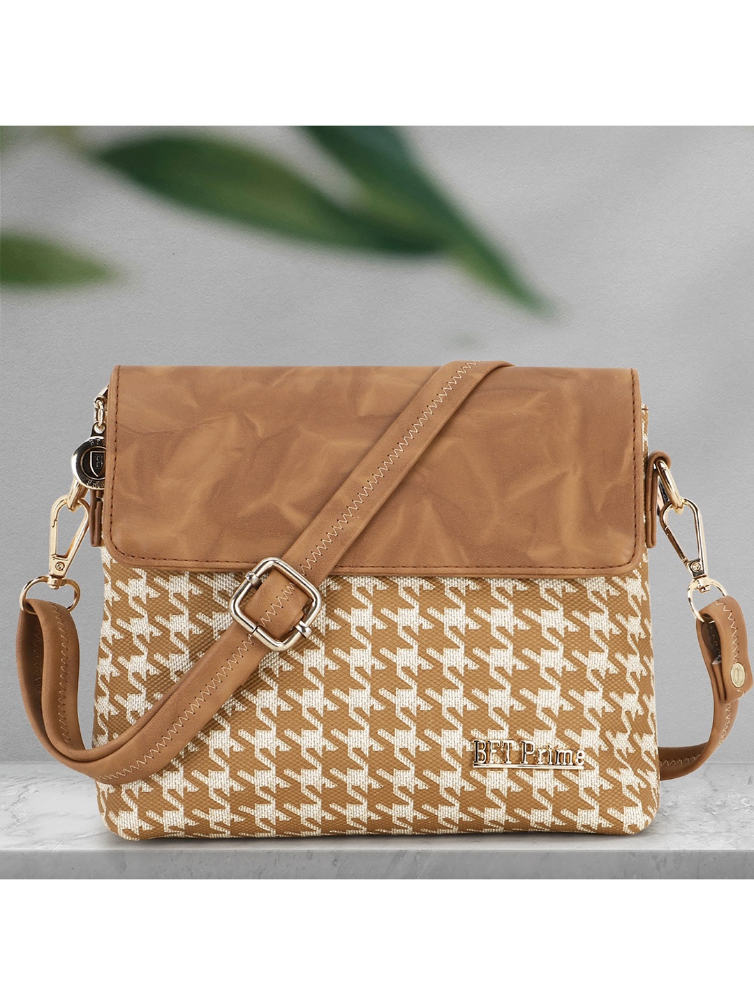 

WOMEN MARKS Tan Geometric PU Structured Sling Bag with Tasselled