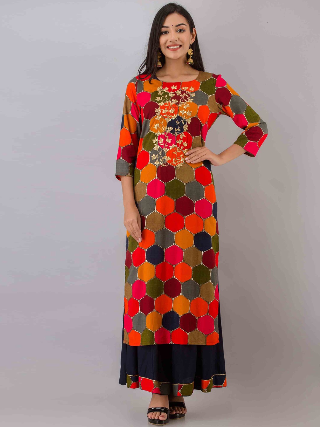 

KALINI Women Multicoloured Embroidered Kurta with Palazzos, Multi