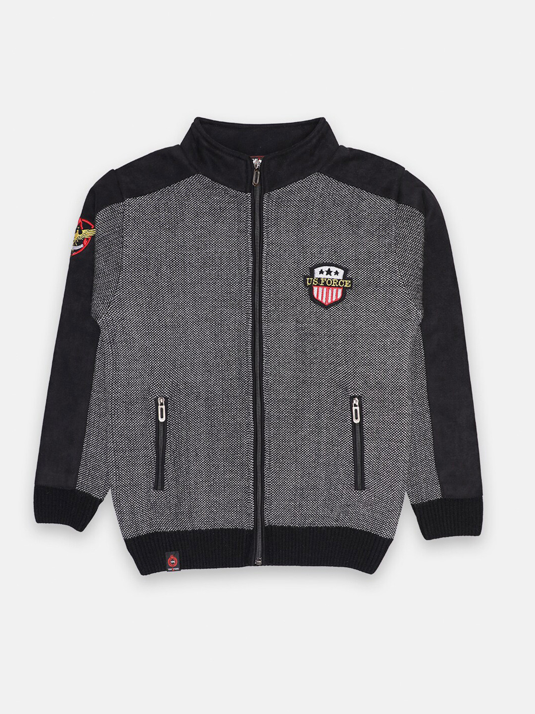 

CHIMPRALA Boys Charcoal & Navy Blue Colourblocked Cardigan