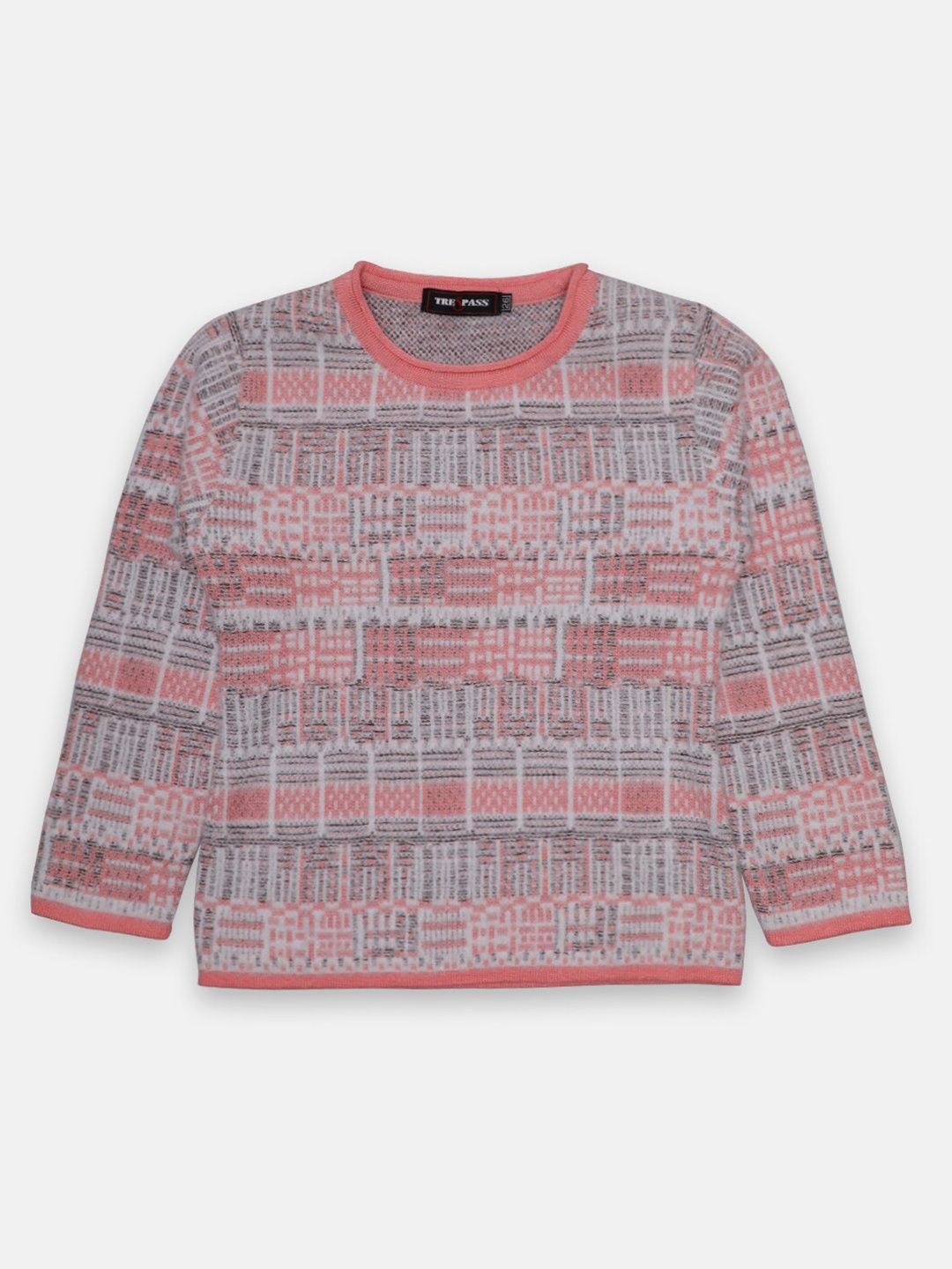 

CHIMPRALA Girls Peach-Coloured & Grey Printed Pullover