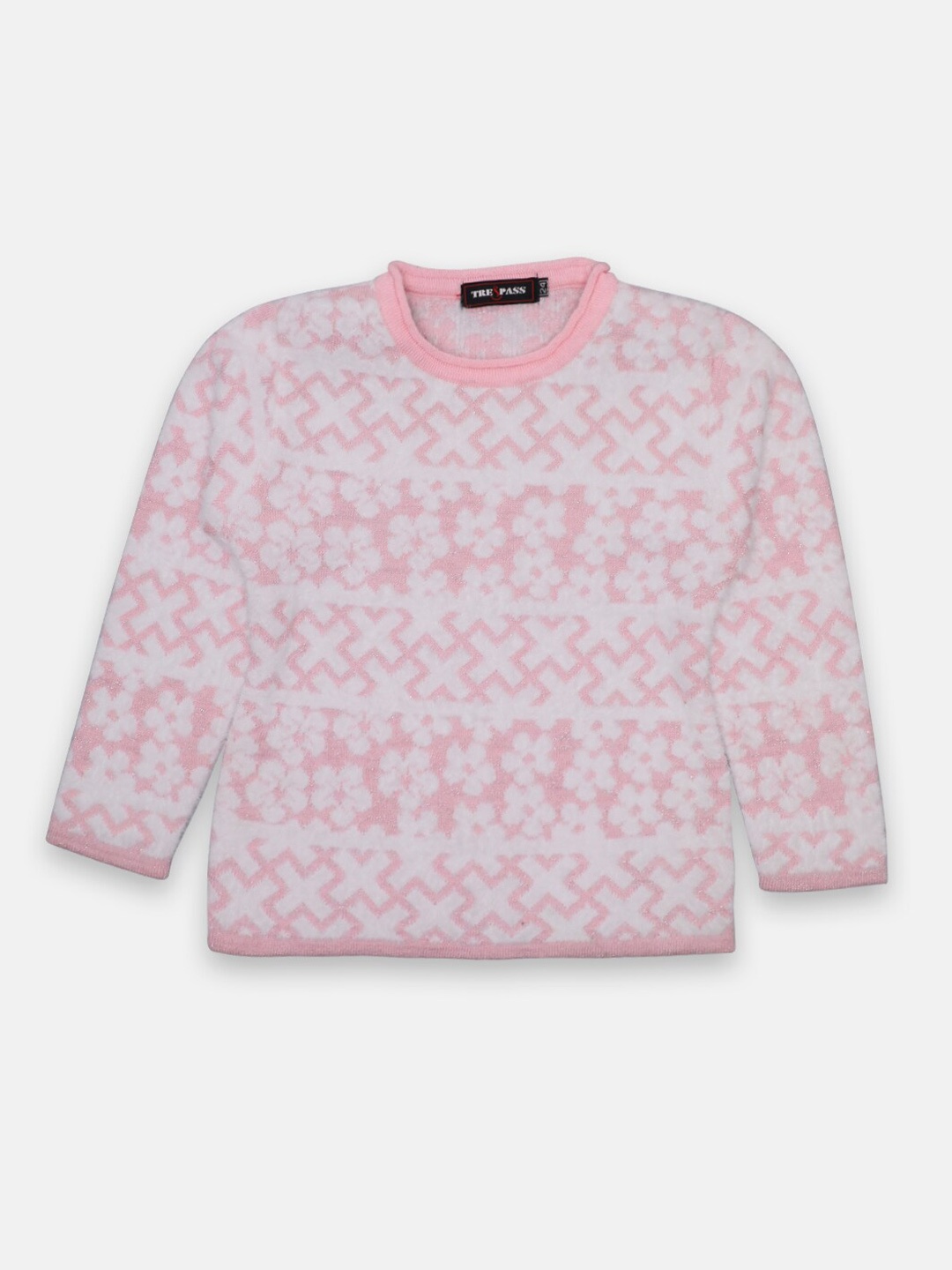 

CHIMPRALA Girls Pink & White Floral Printed Pullover