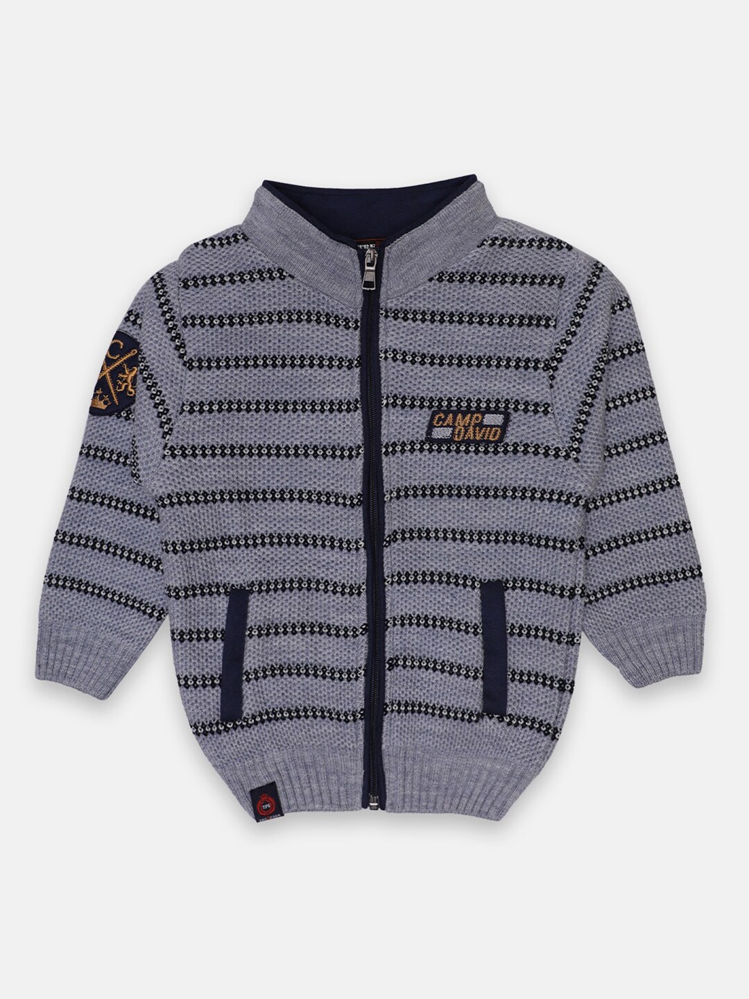 

CHIMPRALA Boys Blue & Navy Blue Striped Woolen Cardigan Sweater