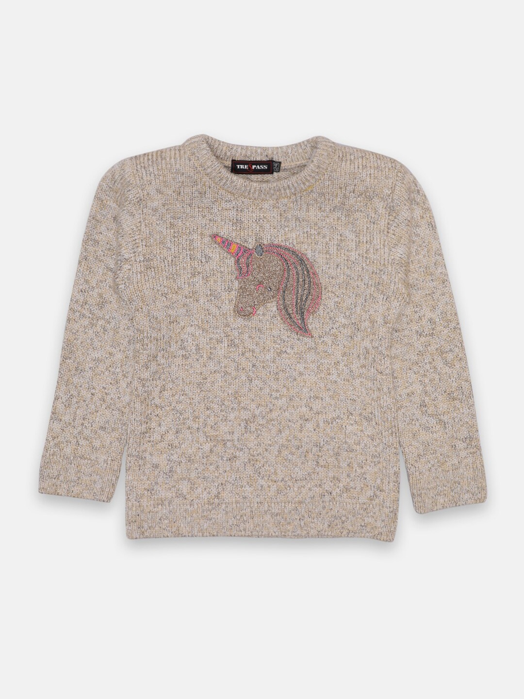 

CHIMPRALA Girls Beige & Brown Printed Pullover with Applique Detail