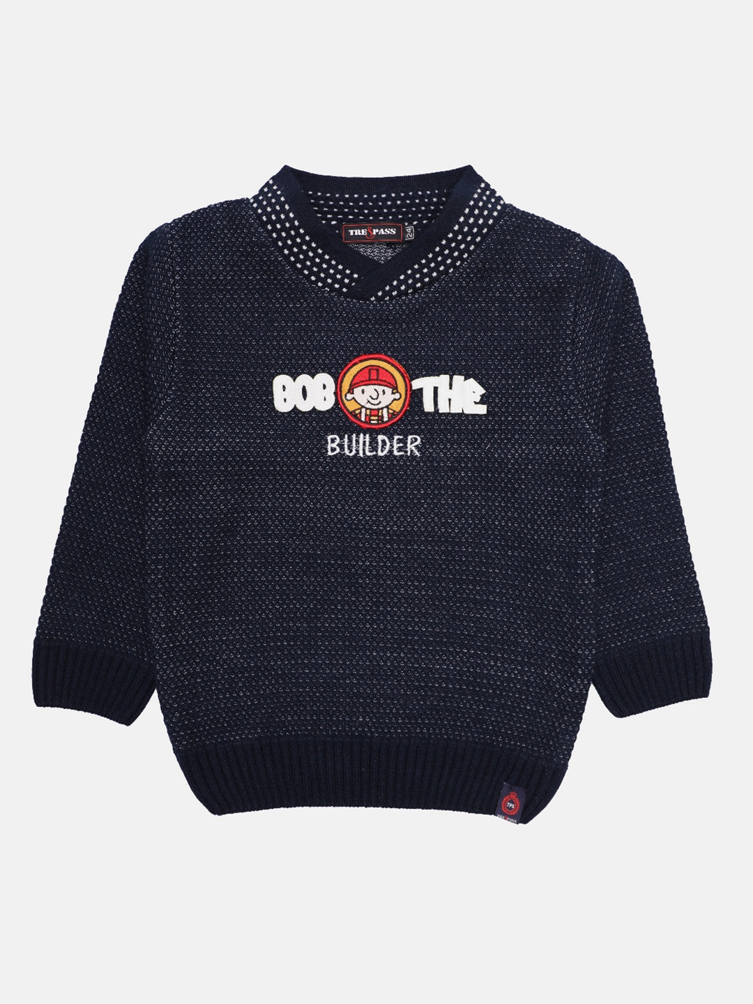 

CHIMPRALA Boys Navy Blue & White Humour and Comic Wool Pullover