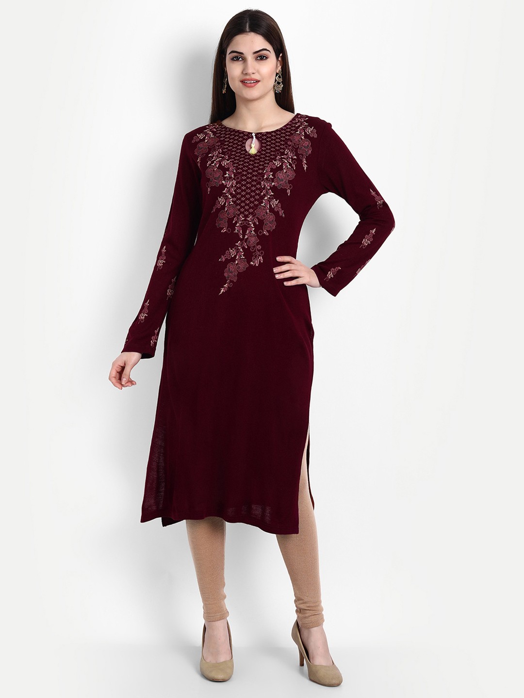 

SUTI Maroon Printed Acrylic Embroidered Kurta
