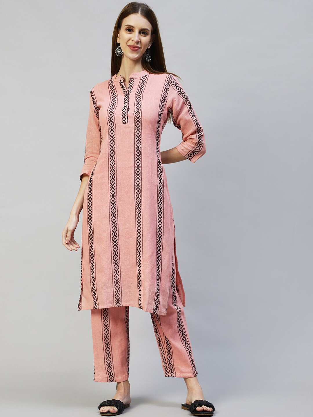 

FASHOR Women Pink Printed Kurta with Trousers