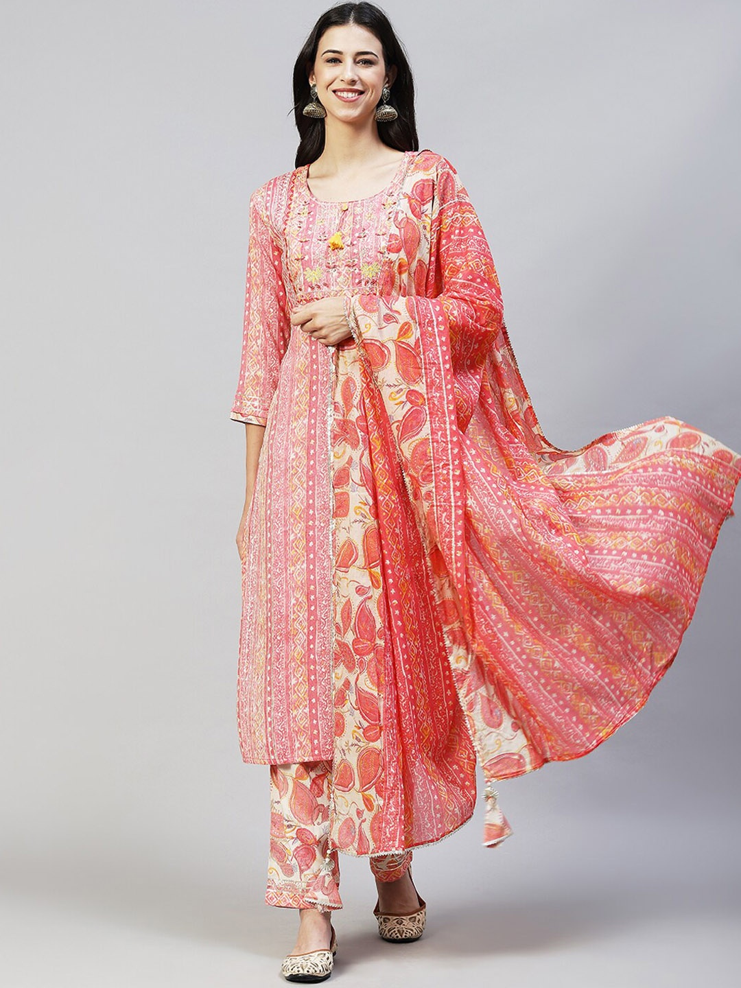 

FASHOR Women Pink Printed Kurta with Trousers & With Dupatta