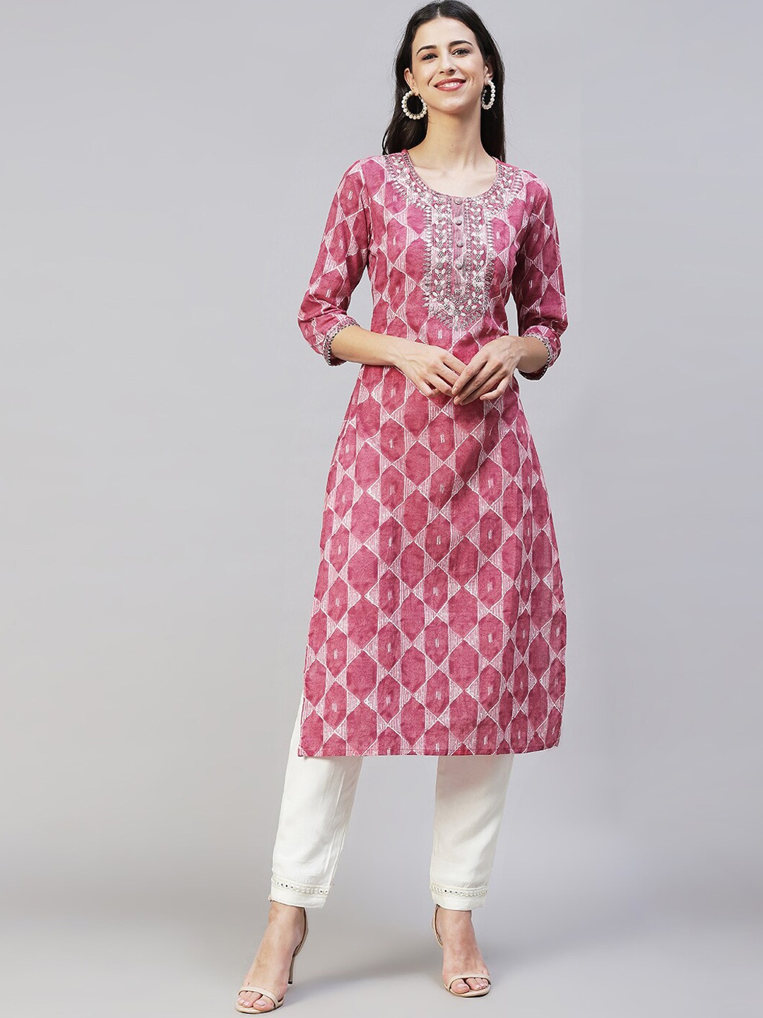 

FASHOR Women Pink Ethnic Motifs Yoke Design Kurta
