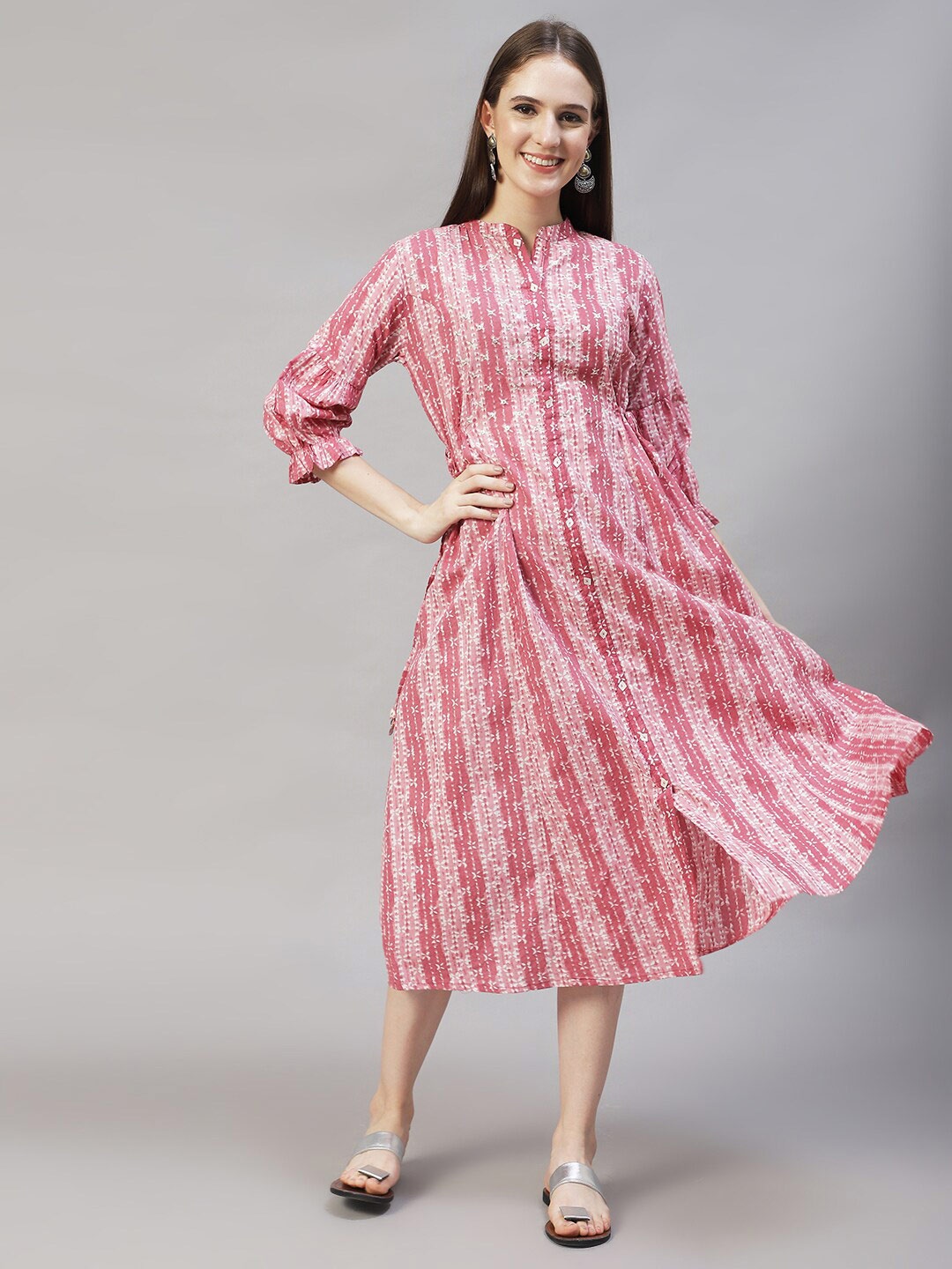 

FASHOR Women Pink Ethnic Motifs A-Line Midi Dress