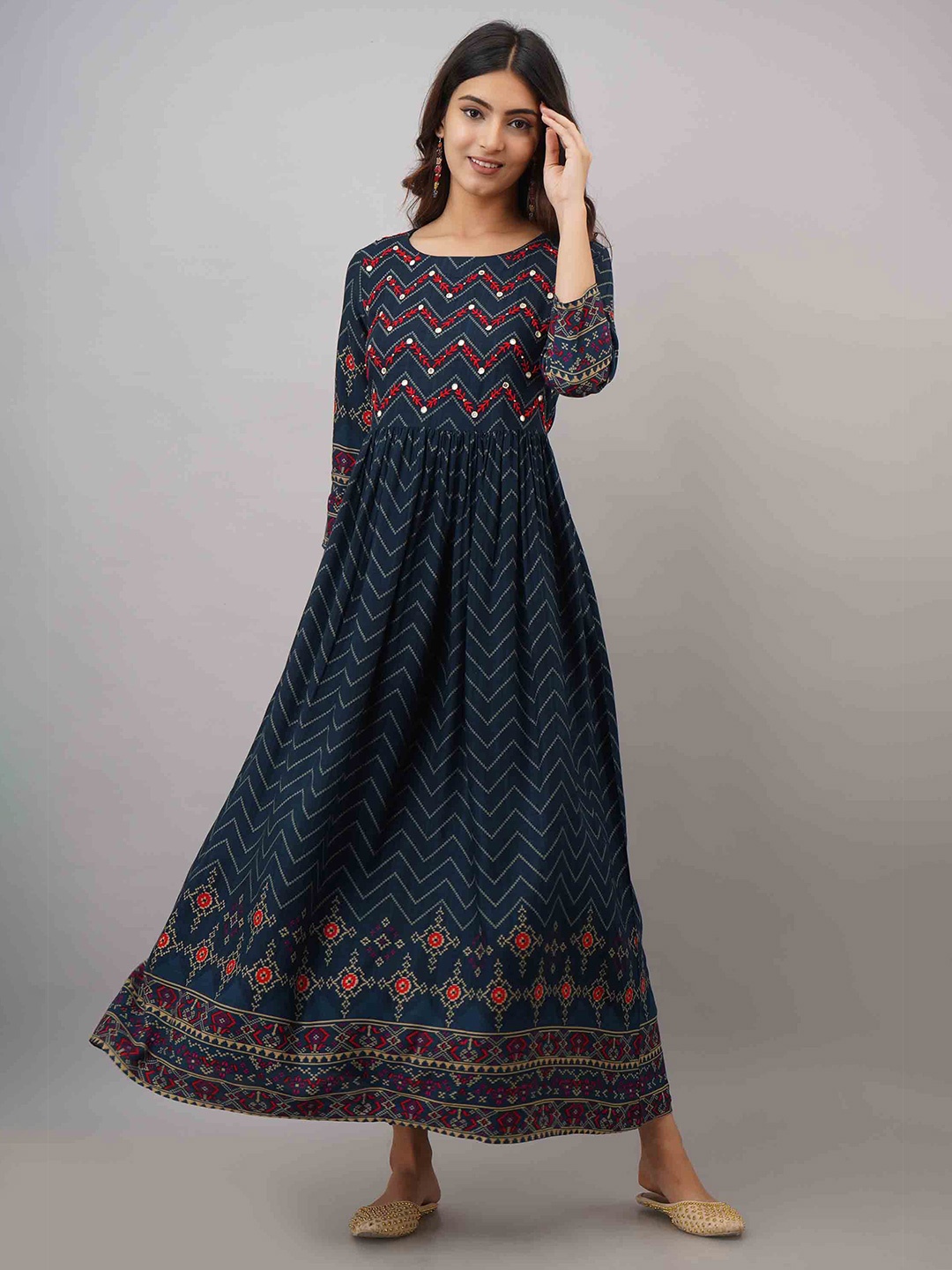 

KALINI Blue Ethnic Motifs Maxi Maxi Dress