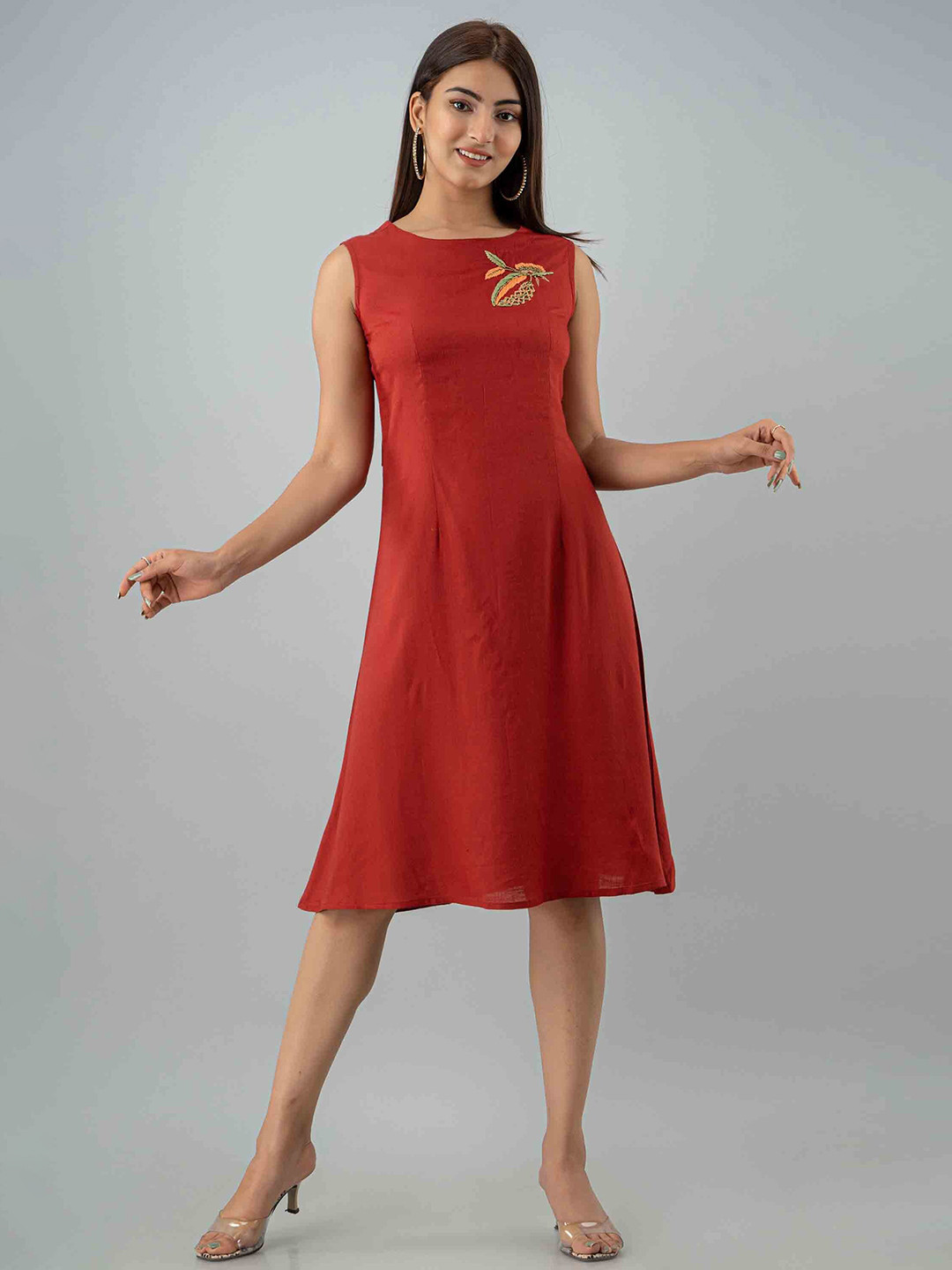 

KALINI Women Red Floral A-Line Dress