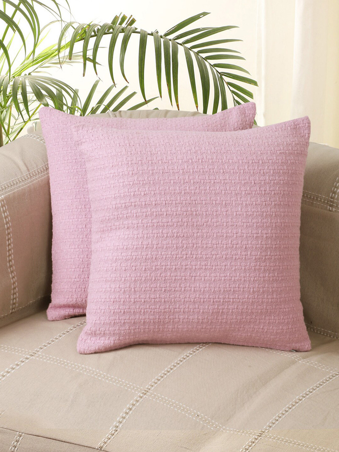 

Jamio Firati Solid Desgin Pink Textured 100% Cotton Set of 2 Cushion Covers 16x16 Inch