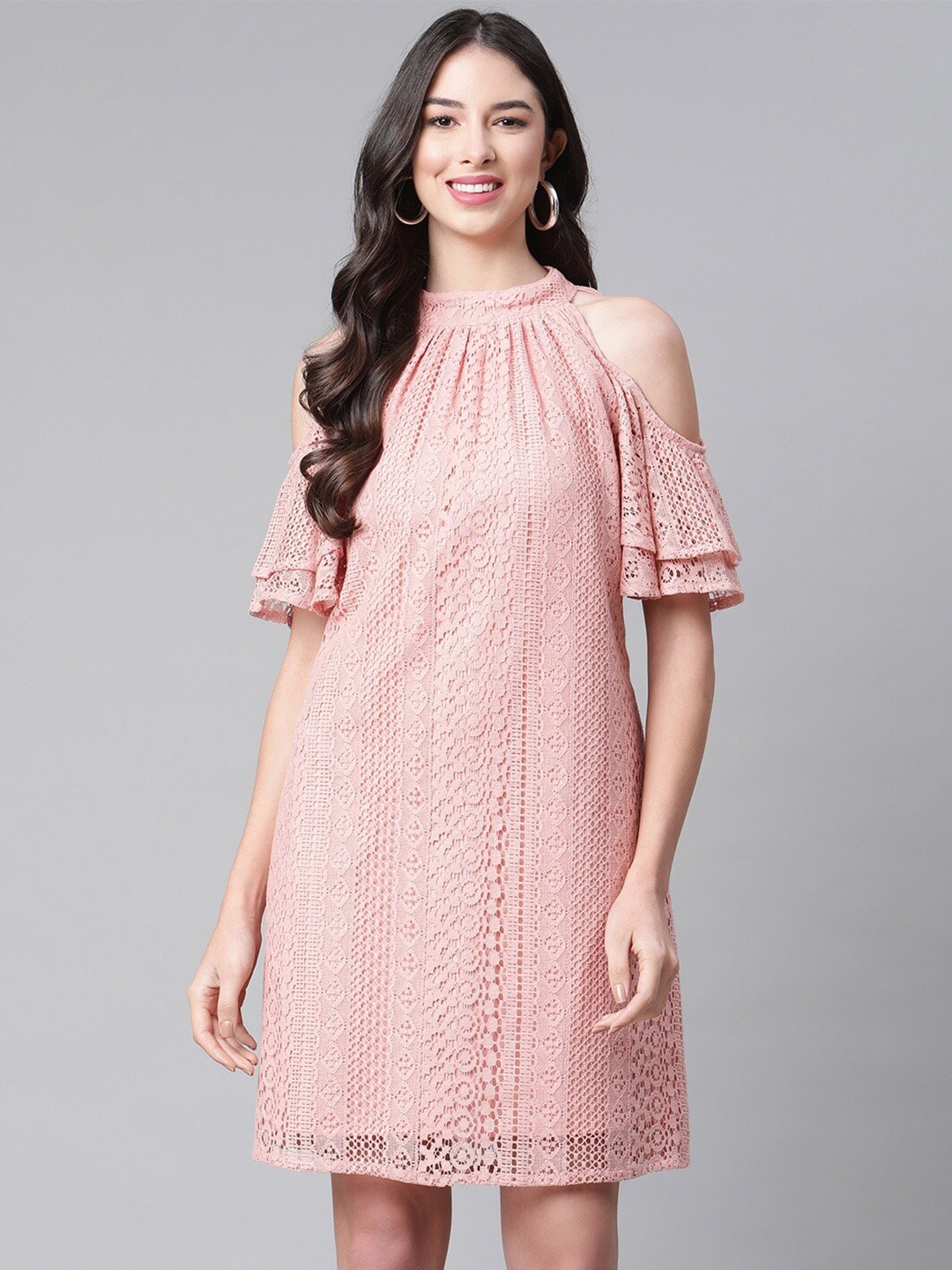 

Cottinfab Pink Lace A-Line Dress