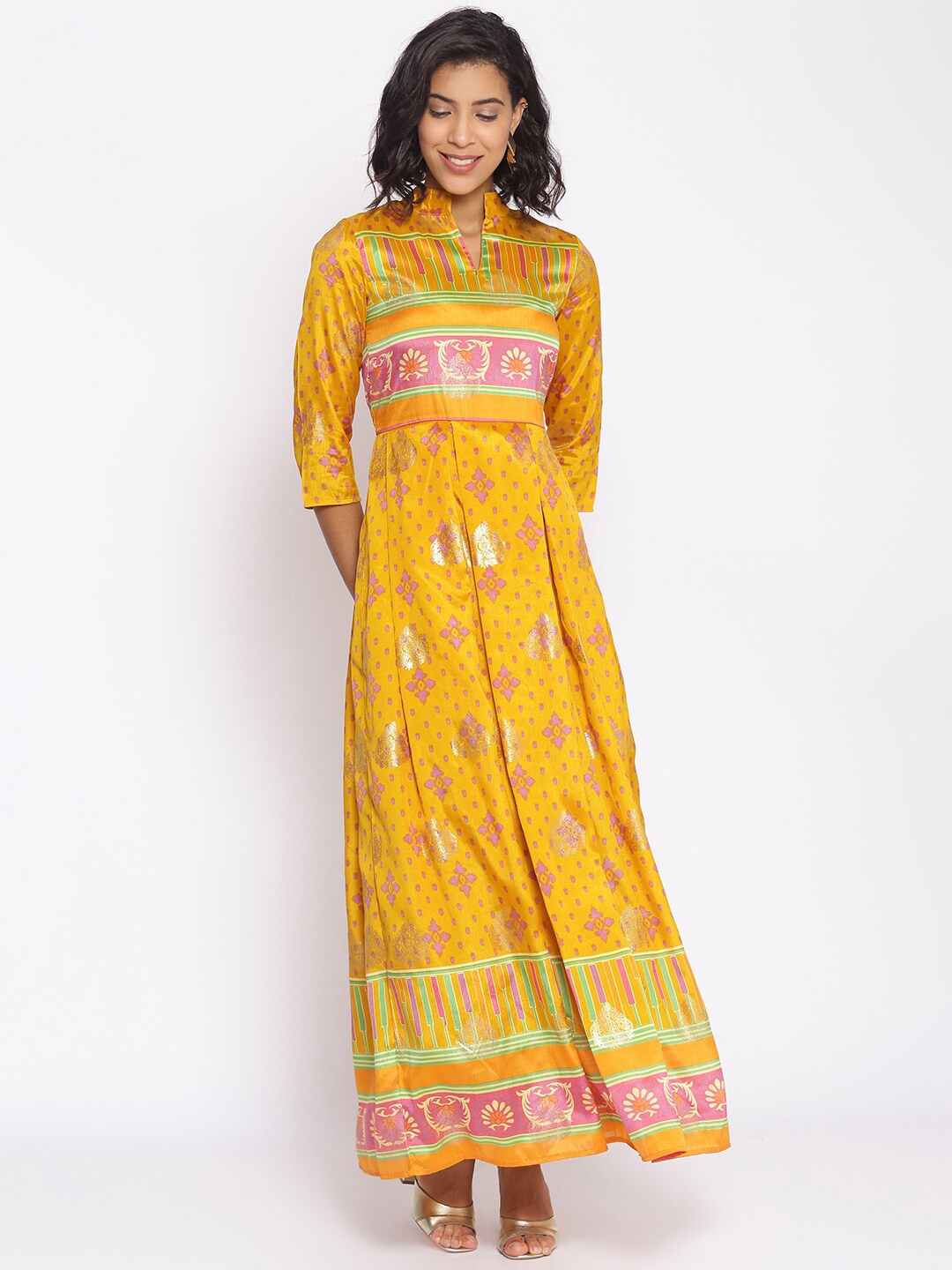 

Cottinfab Yellow Ethnic Motifs Maxi Dress