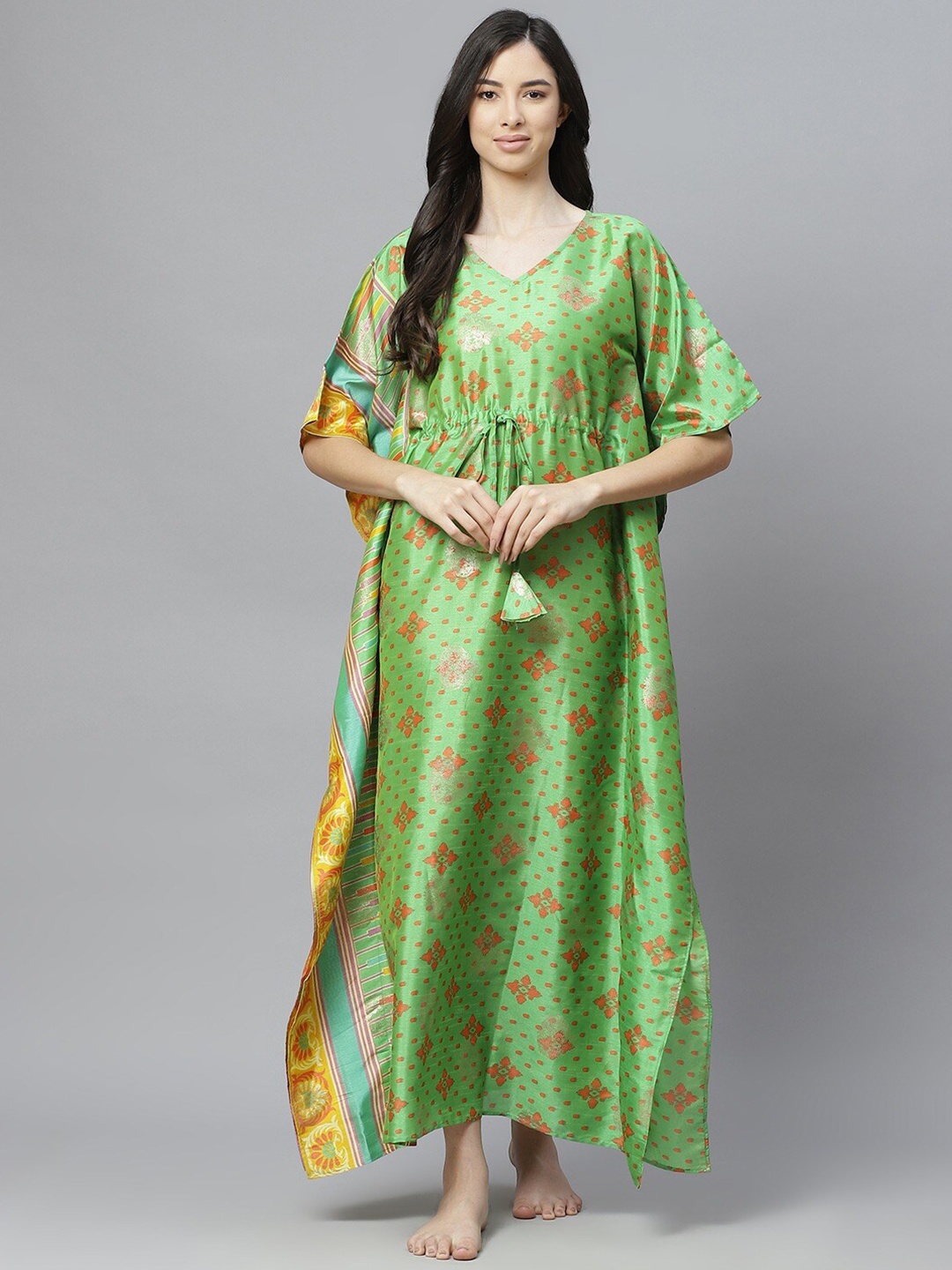 

Cottinfab Green Floral Maxi Dress