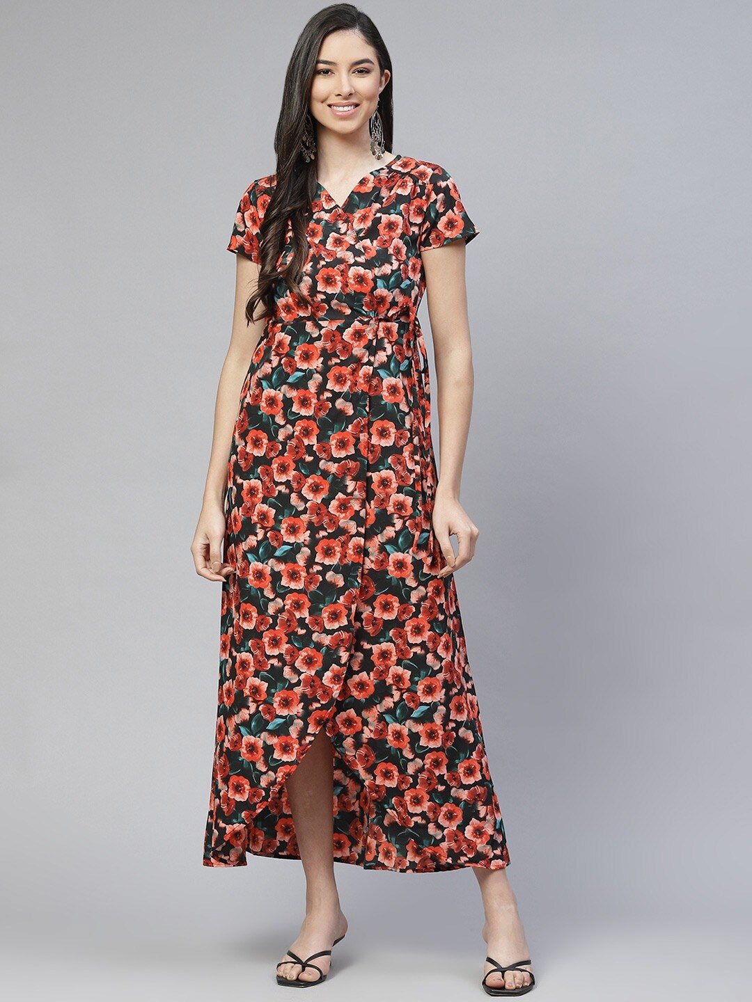 

Cottinfab Rust Floral Crepe Maxi Dress