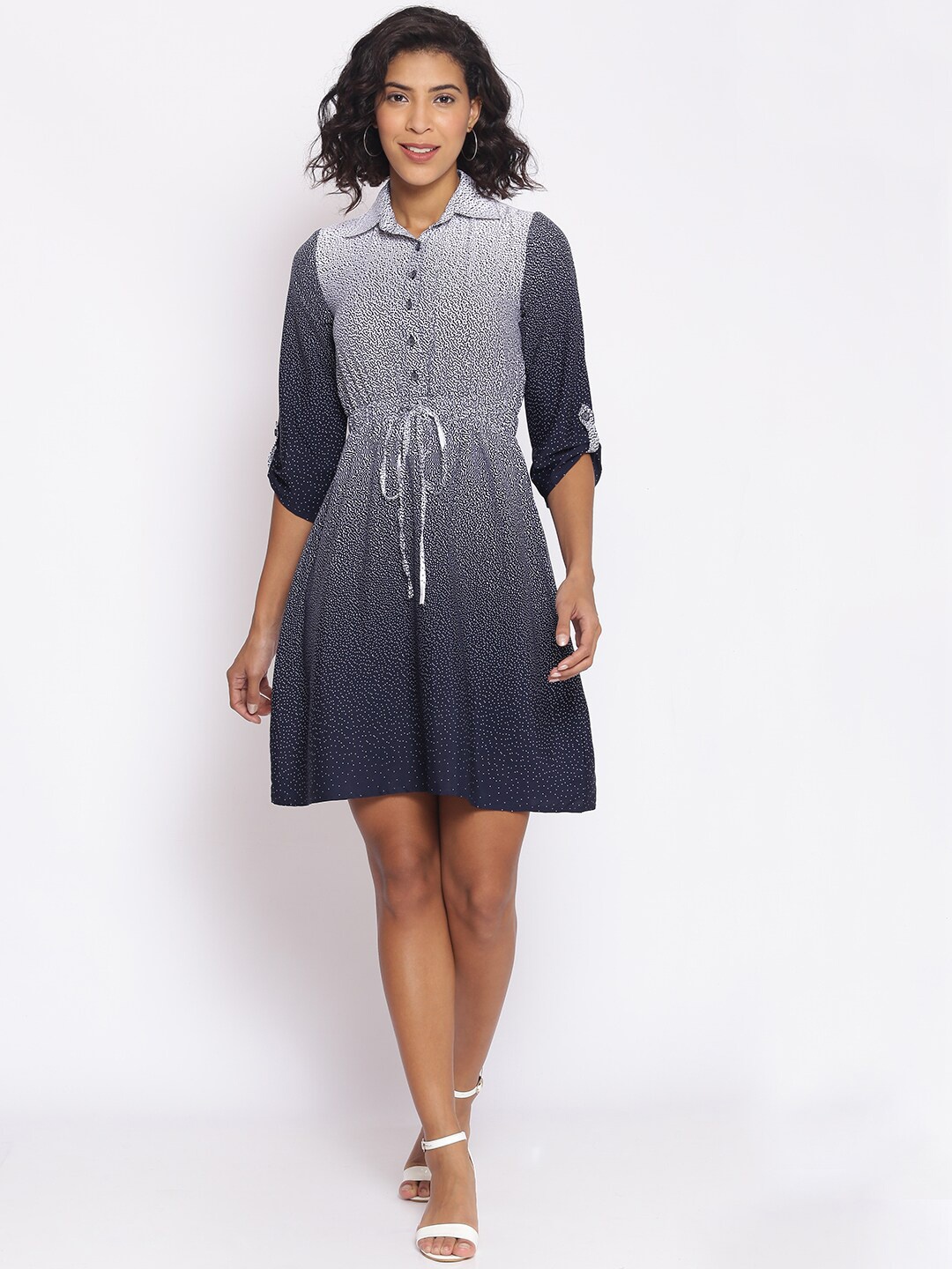 

Cottinfab Women White Micro Ditsy Print Crepe Shirt Dress