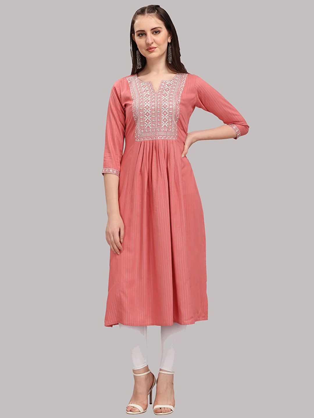 

DEETYA ARTS Women Pink Geometric Embroidered A-Line Kurta