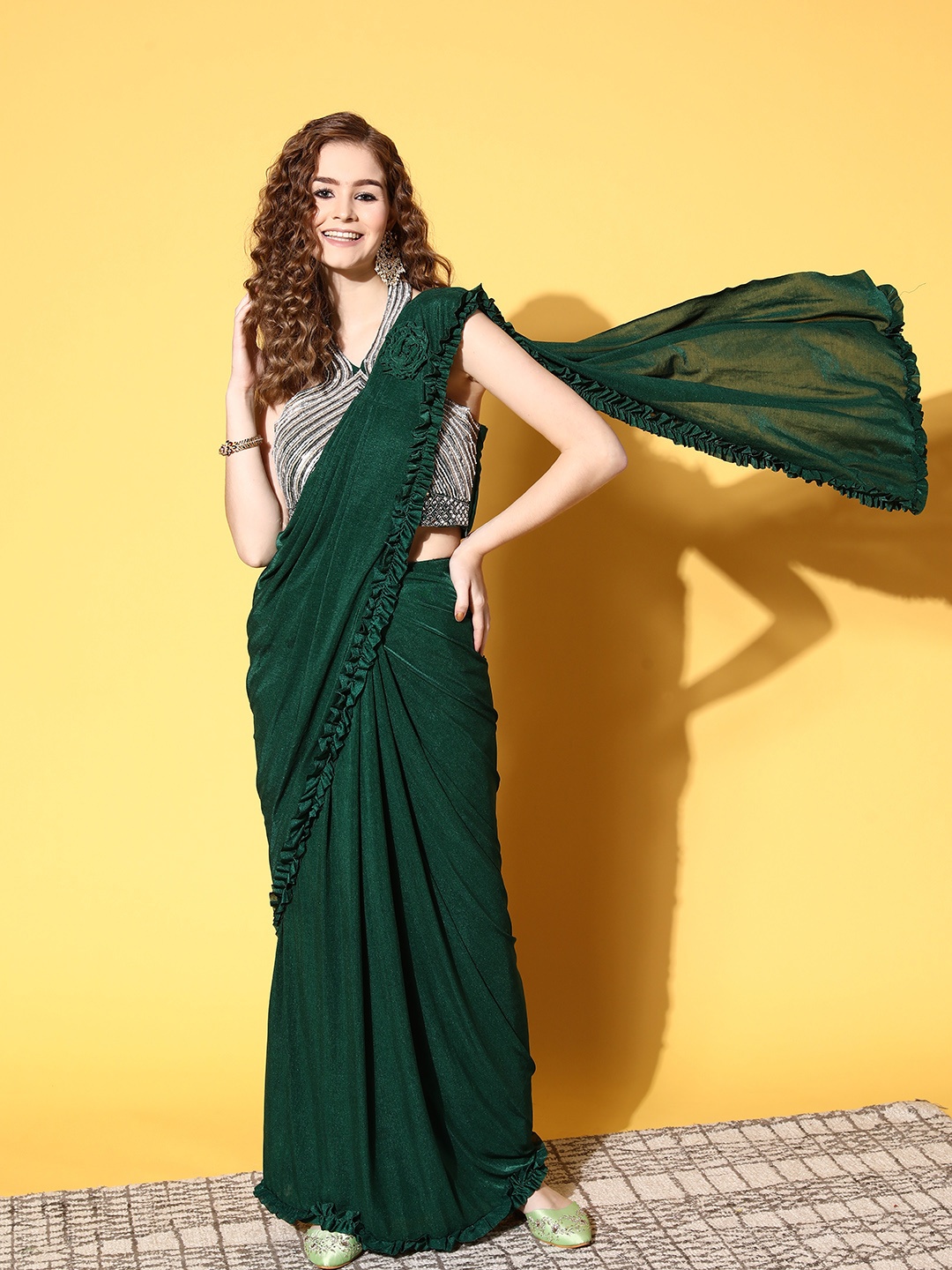 

Chhabra 555 Embellished Saree with border, Green