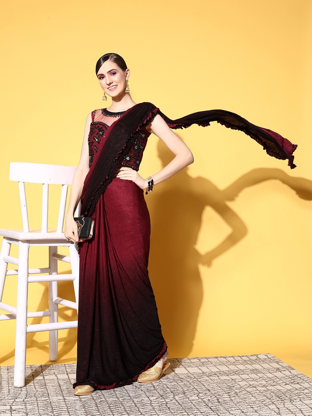 

Chhabra 555 Ombre Saree with Embellished border, Maroon