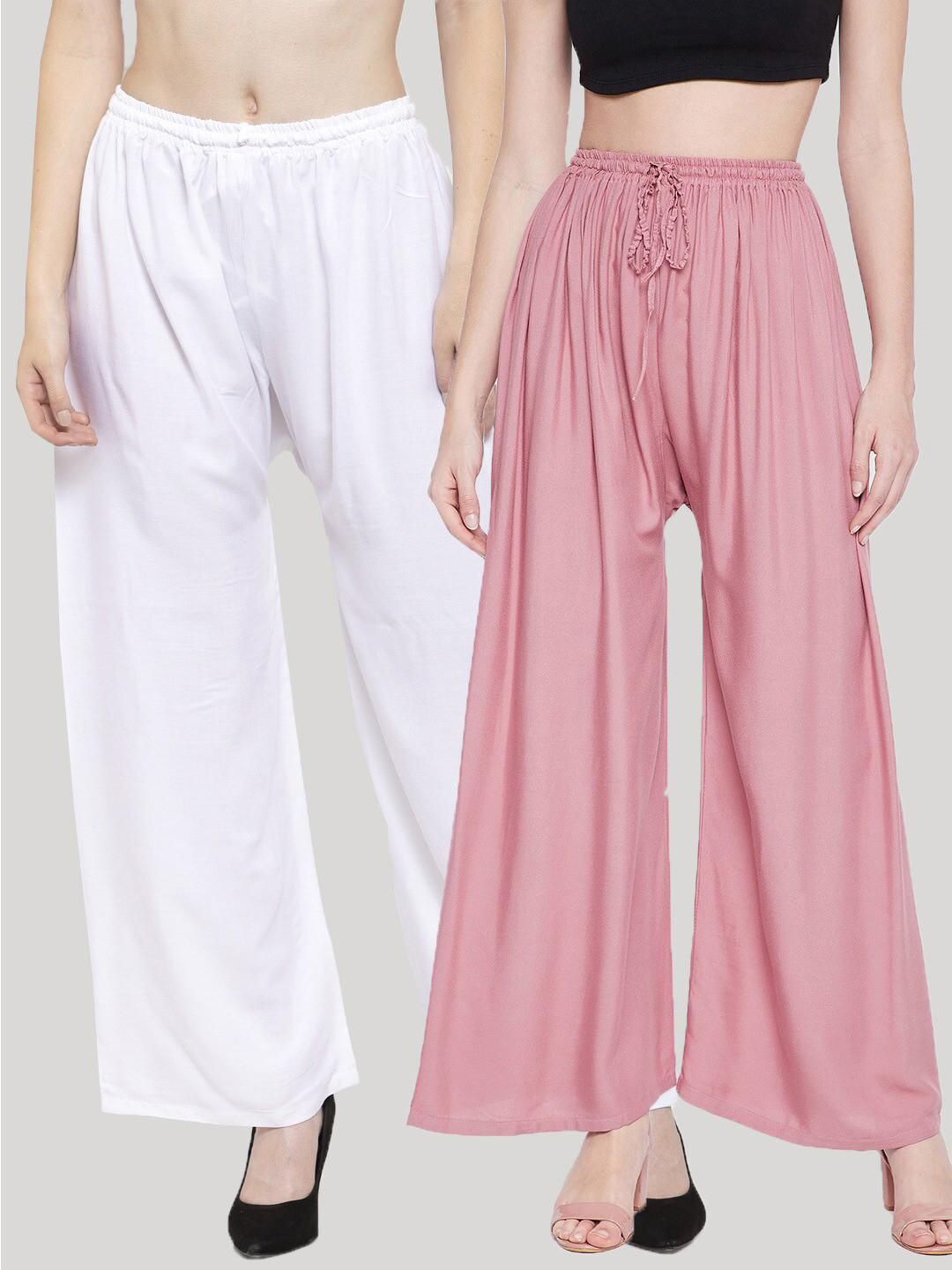 

Clora Creation Women Pack Of 2 Pink & White Solid Palazzos