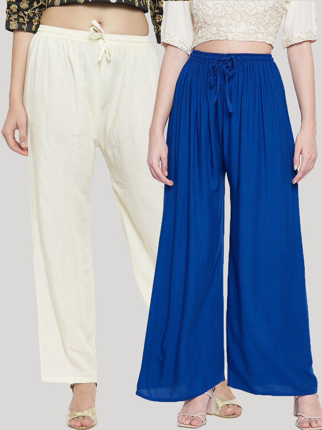 

Clora Creation Women Pack Of 2 White & Blue Solid Ethnic Palazzos