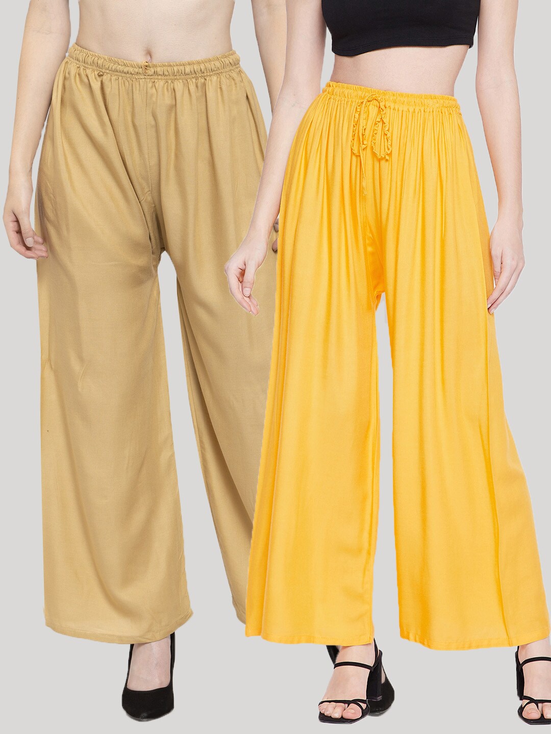 

Clora Creation Women Beige & Yellow Pack Of 2 Solid Palazzos