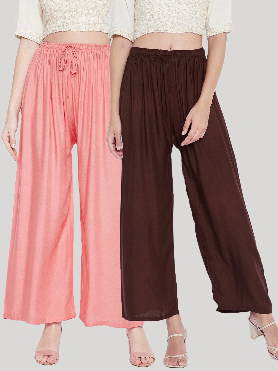 

Clora Creation Women Brown & Peach-Coloured 2 Palazzos