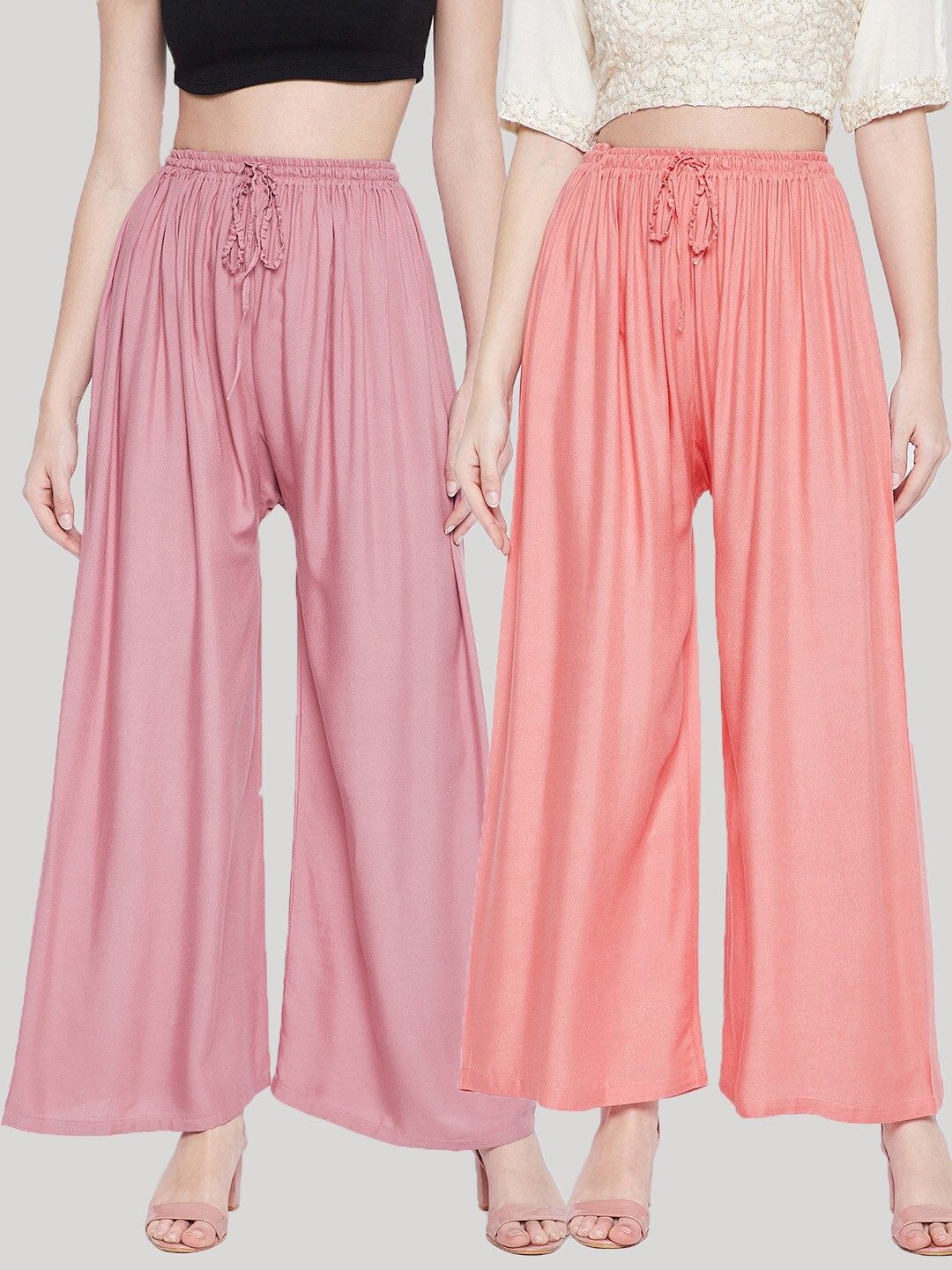 

Clora Creation Pack Of 2 Women Peach & Pink Flared Palazzos