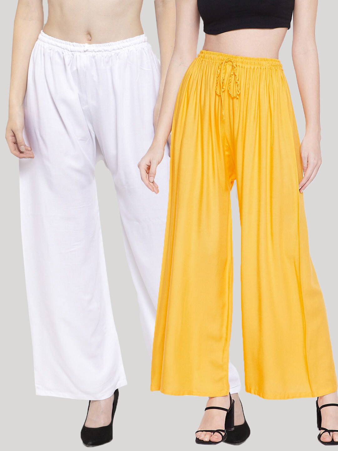 

Clora Creation Pack Of 2 Women White & Yellow Flared Ethnic Palazzos