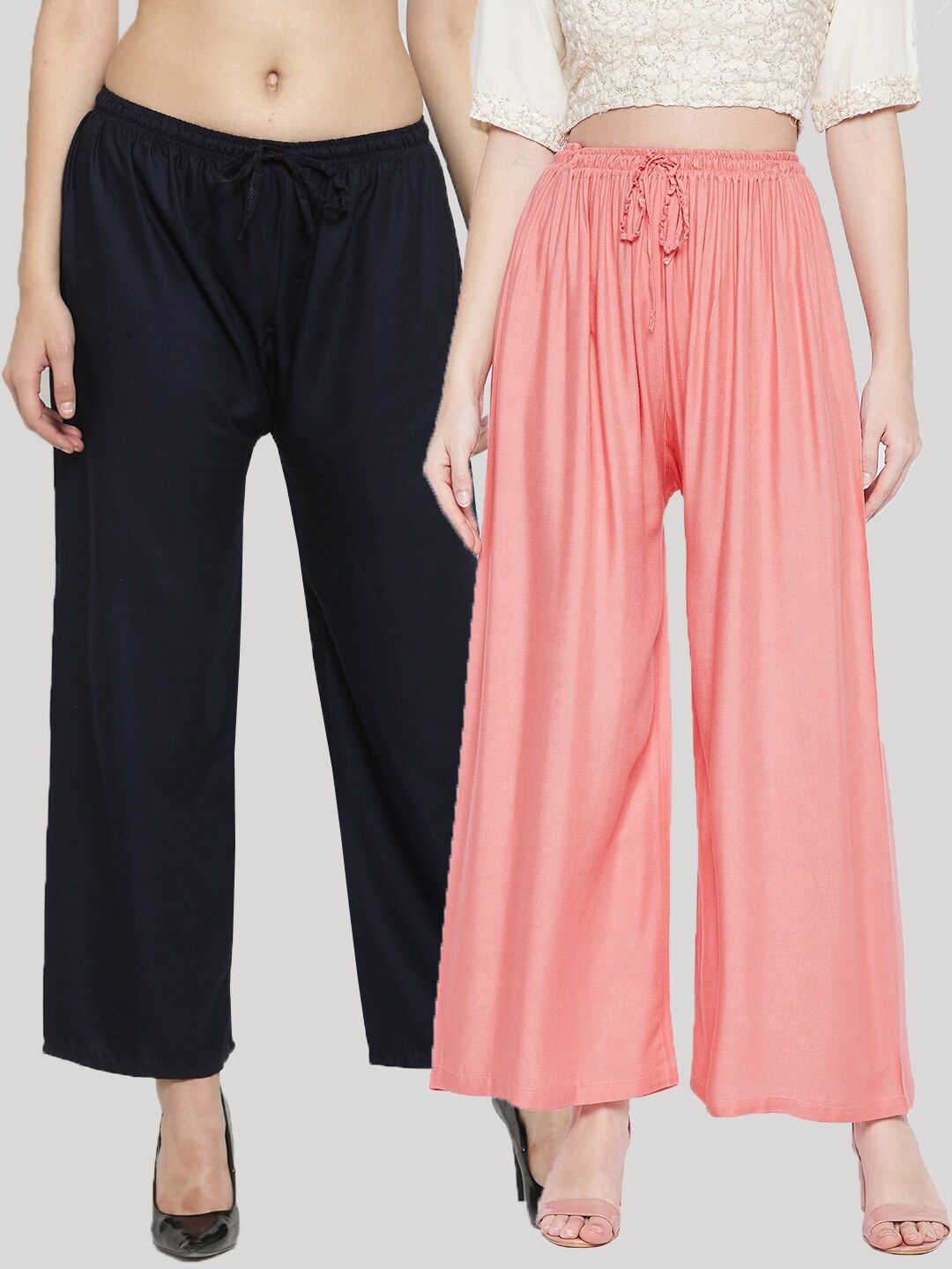 

Clora Creation Women Pink & Navy Blue Pack of 2 Flared Ethnic Palazzos