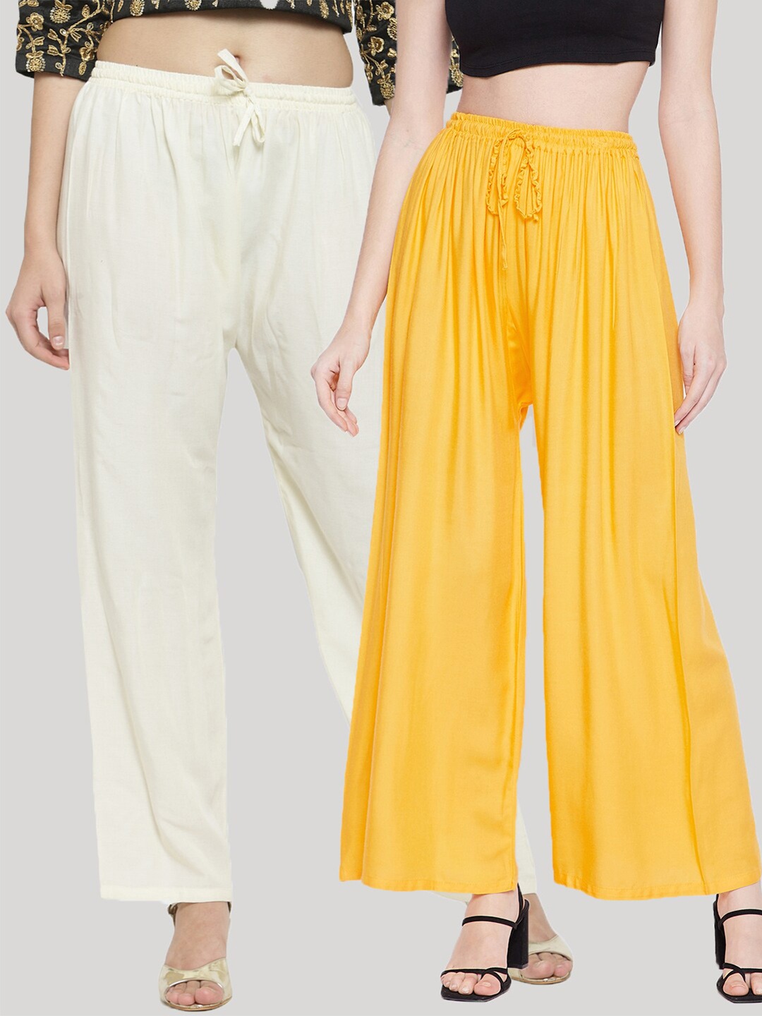 

Clora Creation Women White & Yellow Pack Of 2 Flared Ethnic Palazzos