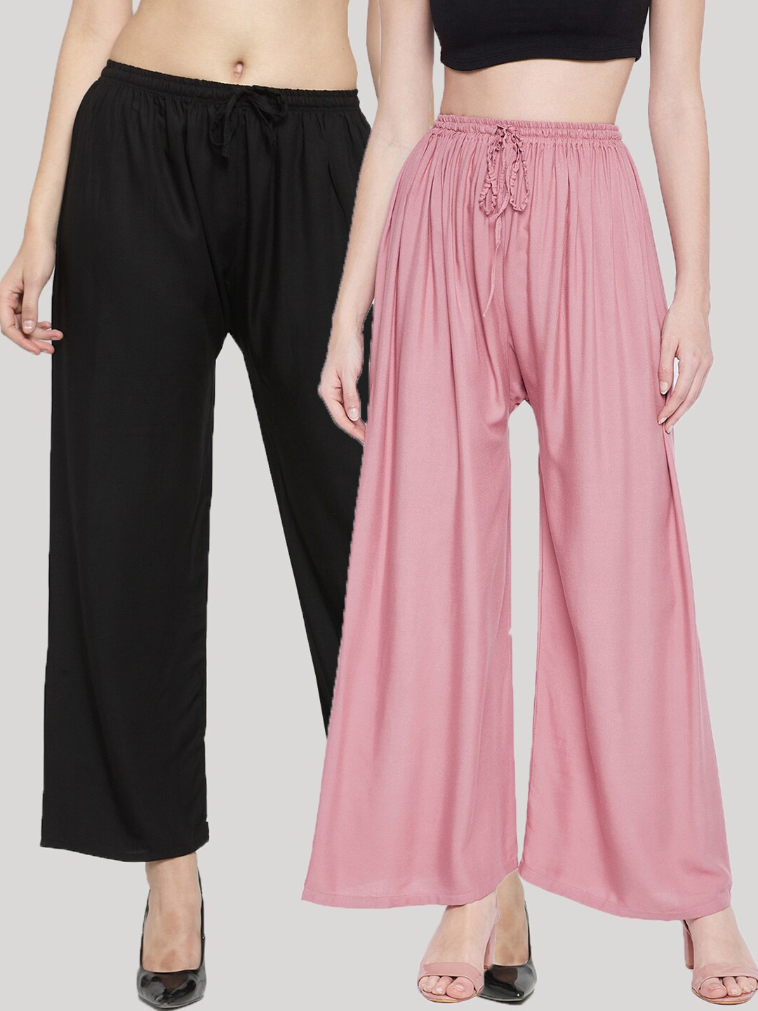 

Clora Creation Women Pack of 2 Pink & Black Flared Ethnic Palazzos