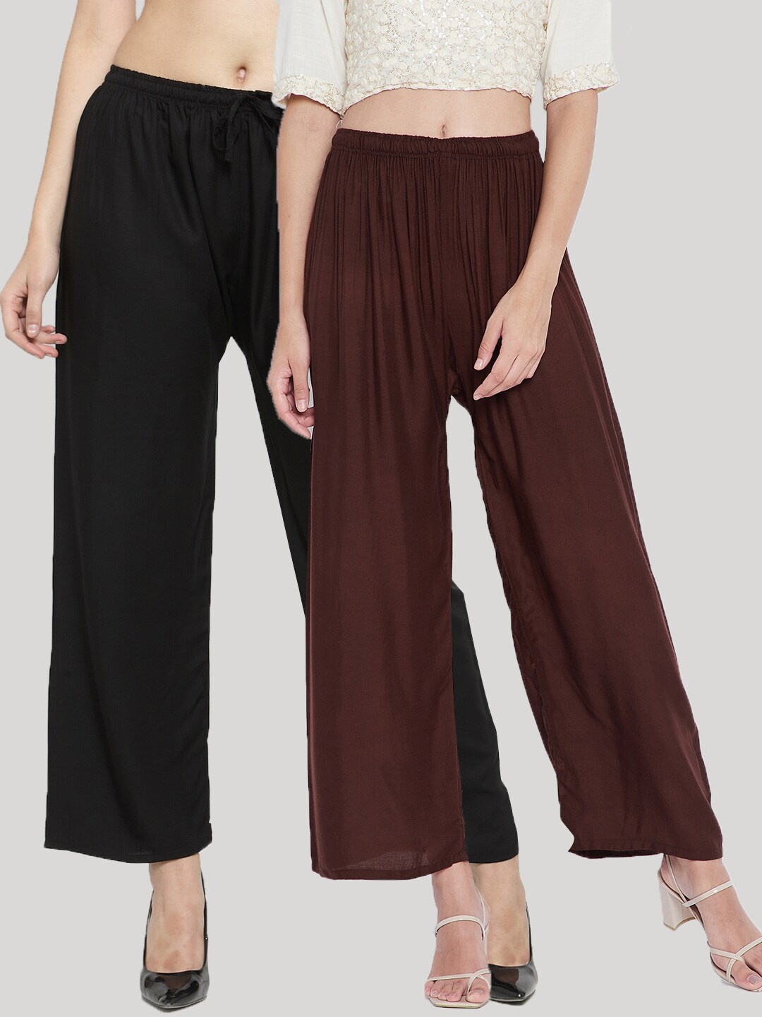 

Clora Creation Women Brown & Black Pack Of 2 Palazzos