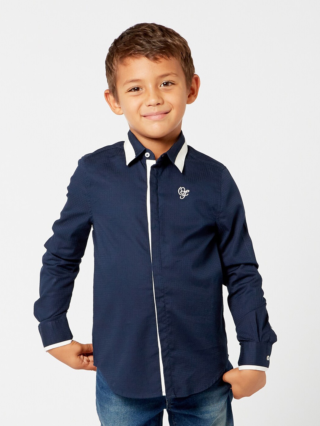 

One Friday Boys Navy Blue Comfort Casual Cotton Shirt