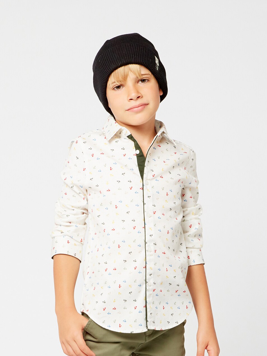 

One Friday Boys Cream-Coloured Comfort Printed Casual Cotton Shirt