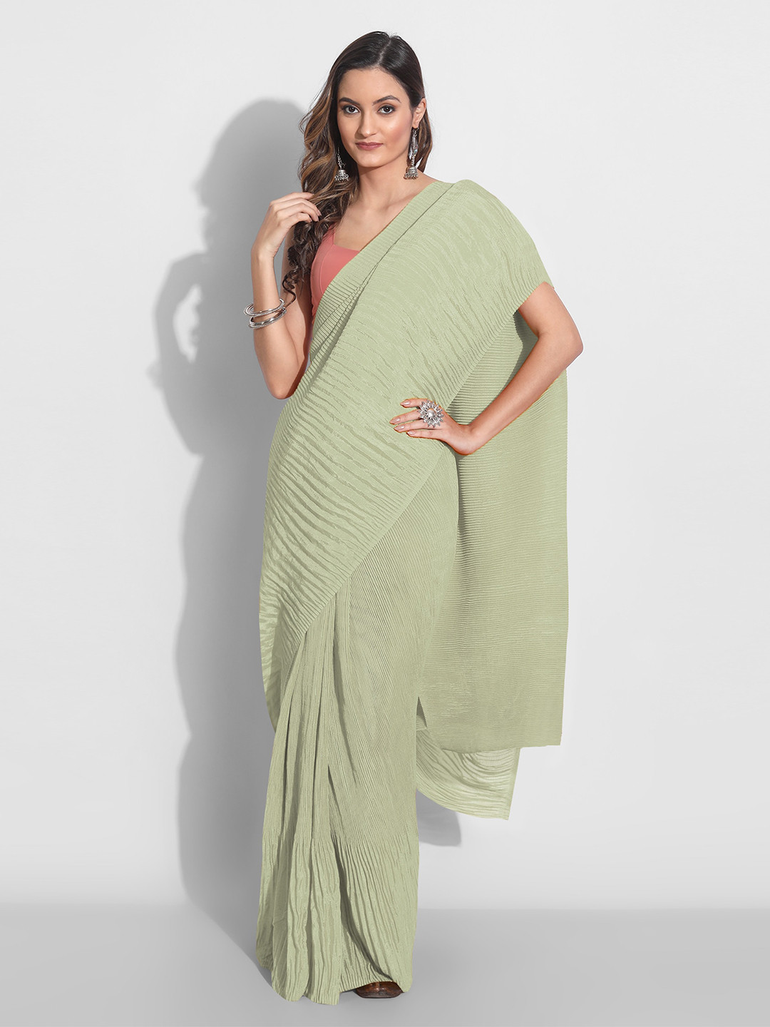 

Grubstaker Lime Green Art Silk Saree