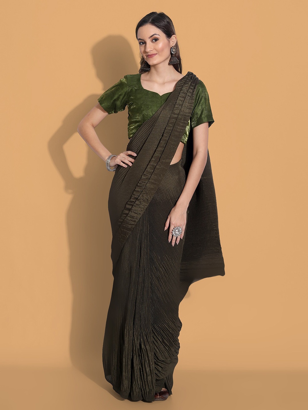 

Grubstaker Olive Green Fashion Art Silk Saree