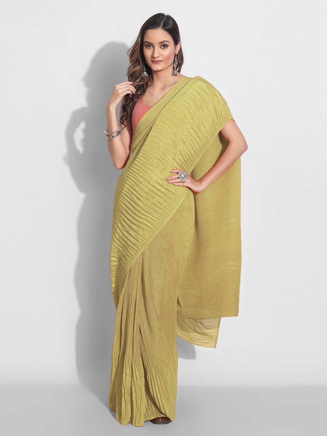 

Grubstaker Yellow Art Silk Saree