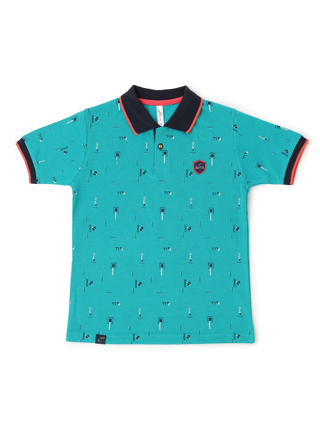 

earth conscious Boys Green Sports Printed Polo Collar T-shirt