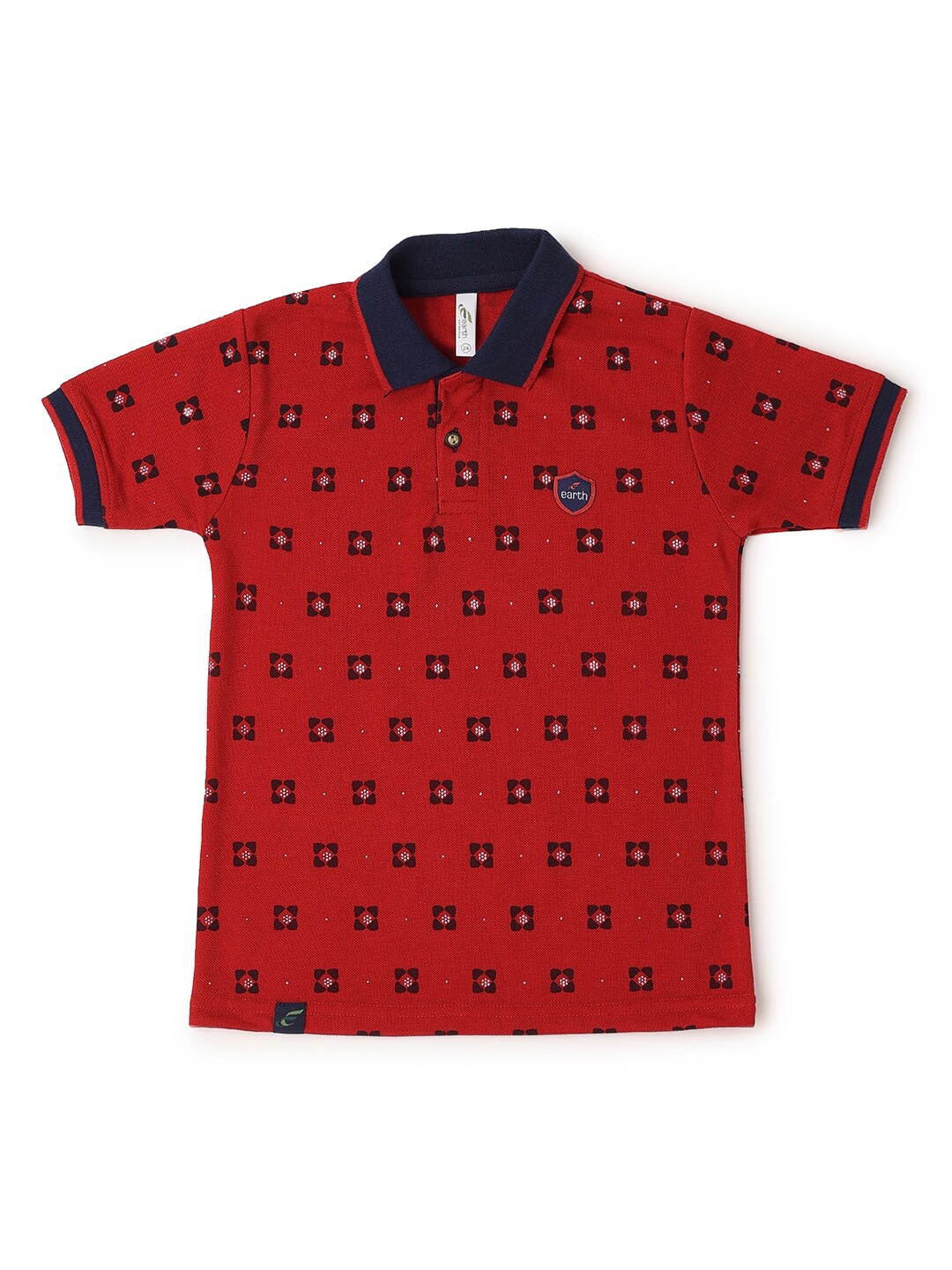 

earth conscious Boys Red Printed Polo Collar Cotton T-shirt